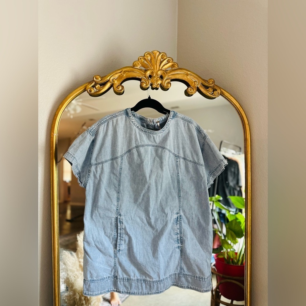 Free people denim tunic midi dress small